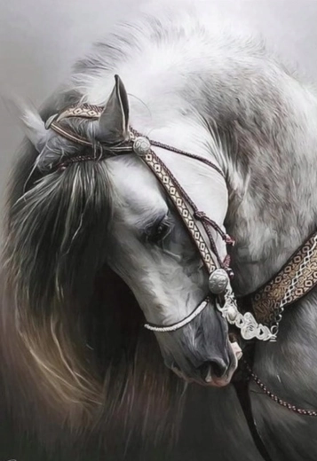 Diamantno slikanje – portret belega konja 30 × 40 cm