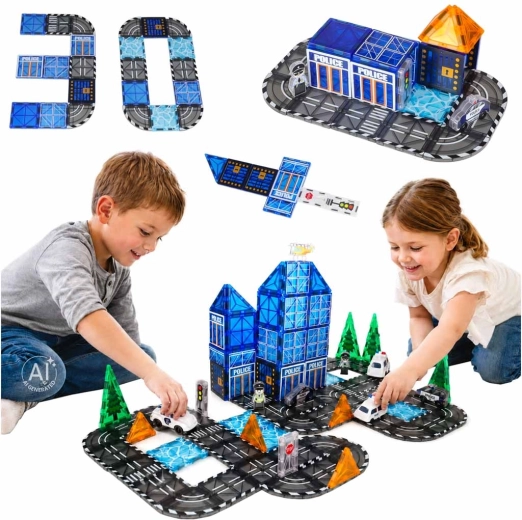 Magnetne konstrukcijske 3D kocke Policija – 91 delov