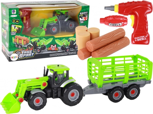 Traktor s prikolico za DIY montažo z izvijačem