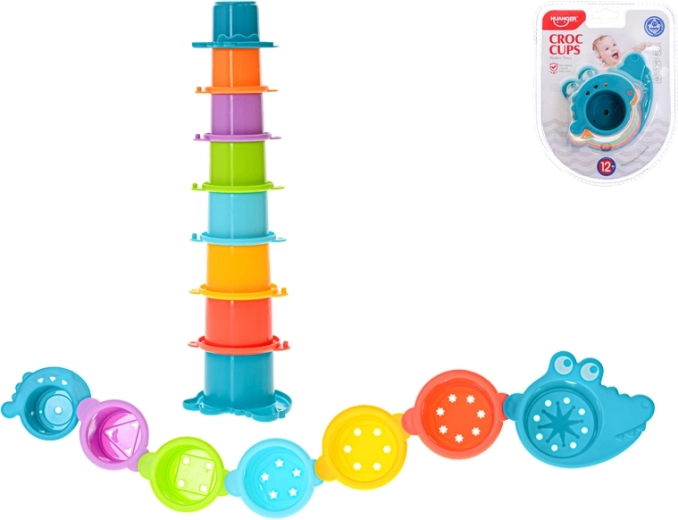 Piramida in povezovalni lončki za vodo krokodil 2v1, 8 kosov (12m+)