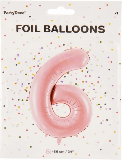 Rožnat folijski balon številka 6, 86 cm
