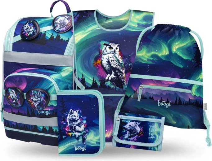 Šolski set BAAGL Zippy Plus Aurora – aktovka, peresnica, vrečka in denarnica iz recikliranih materialov