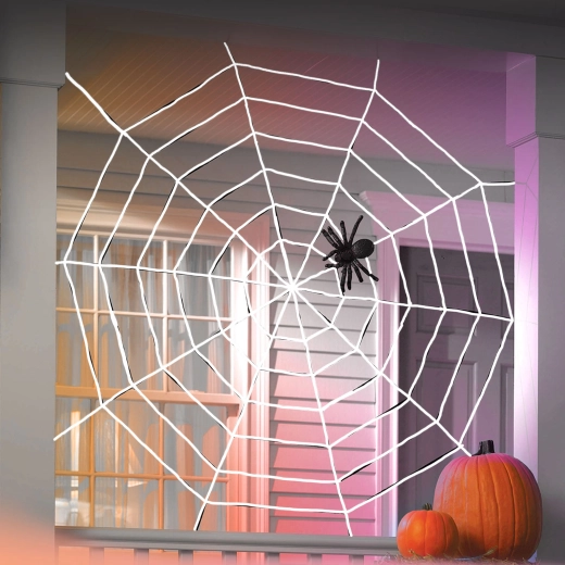 Halloweenska pajkova mreža s pajkom, bela, 130 × 130 cm