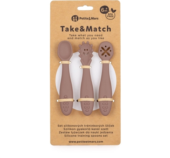 Silikonske vadbene žličke PETITE&MARS Take&Match Velvet Latte, set 3 kosov, 6m+