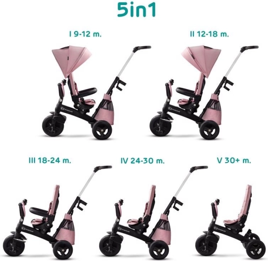 Kinderkraft Easytwist premium otroški tricikel z vrtljivim sedežem mauvelous pink