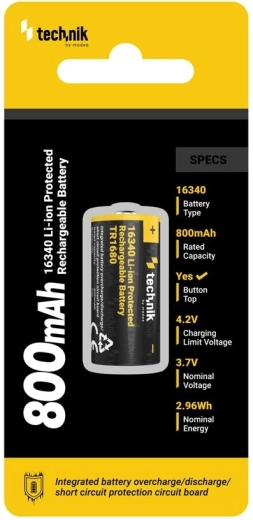 Polnilna baterija 16340 (RCR123) 800 mAh 3,7 V