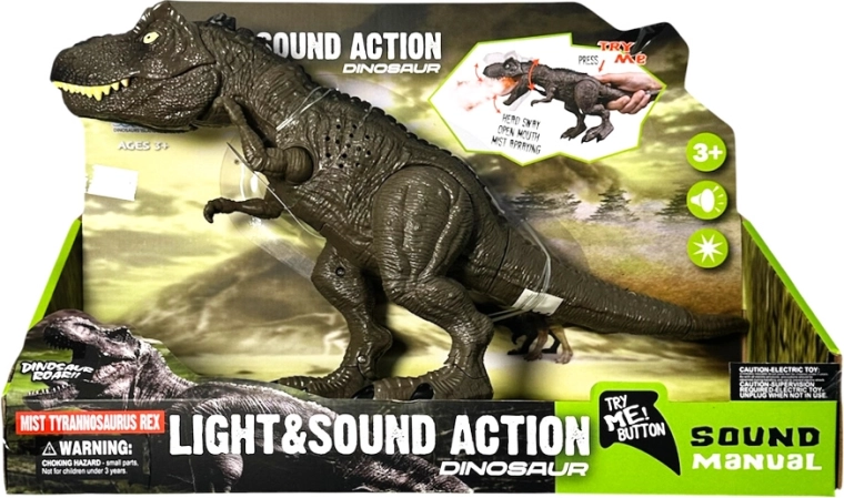 Dinozaver Tyrannosaurus rex s svetlobnimi in zvočnimi učinki ter dimom - 1 kos