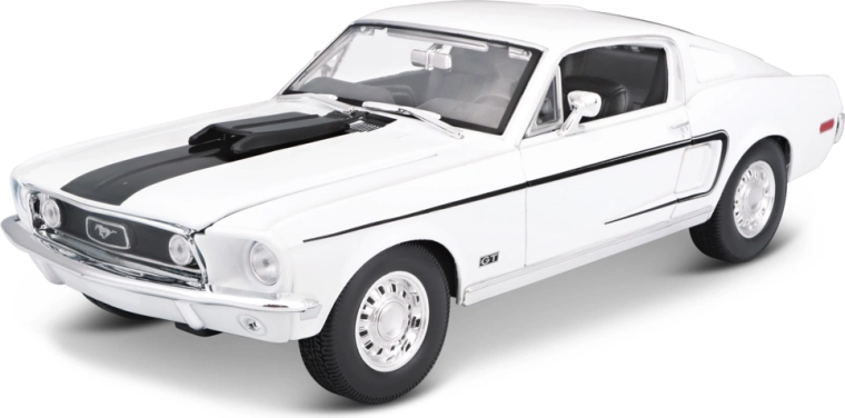 Maisto 1968 Ford Mustang GT Cobra Jet – kovinski model avtomobila 1:18 bel