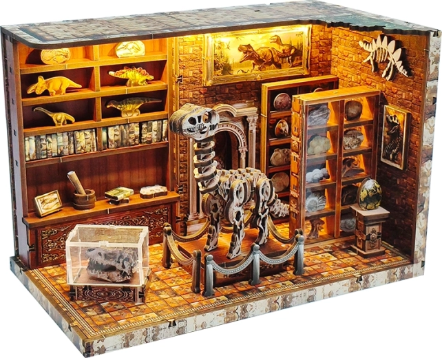 Miniatura hišice DINOZAVRSKI RAZISKOVALNI INŠTITUT – DIY komplet z LED osvetlitvijo