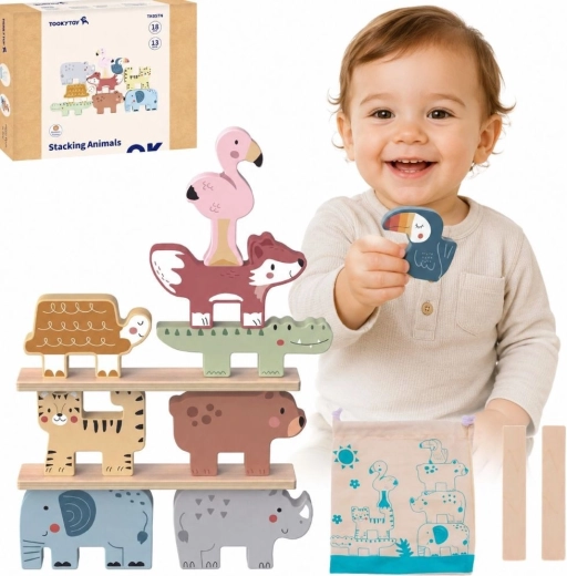 Lesena ravnotežna igra z živalmi TOOKY TOY, 13 delov