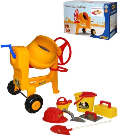 Wader children’s concrete mixer Construct with mason’s tools and helmet