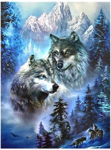Diamantno slikanje – dva volka v gorah 30 × 40 cm