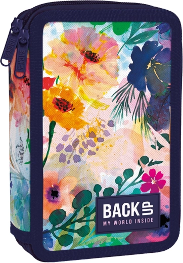Two-compartment pencil case with supplies BackUP floral watercolor