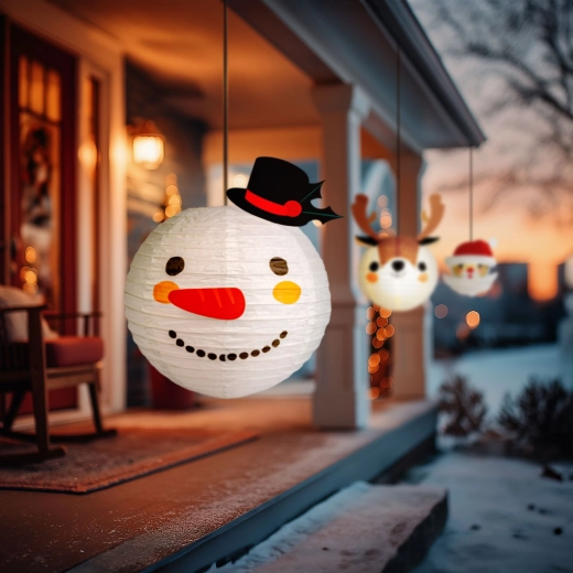 Božična papirnata lampijon svetilka snežak 30 cm