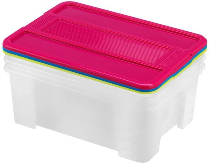 Plastični shranjevalni zaboji s pokrovom HEIDRUN TexBox 3×10 l