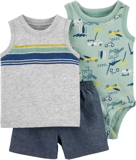 CARTER'S 3-delni komplet: bodi brez rokavov, majica brez rokavov in kratke hlače Grey Cars za fantke – 9 m