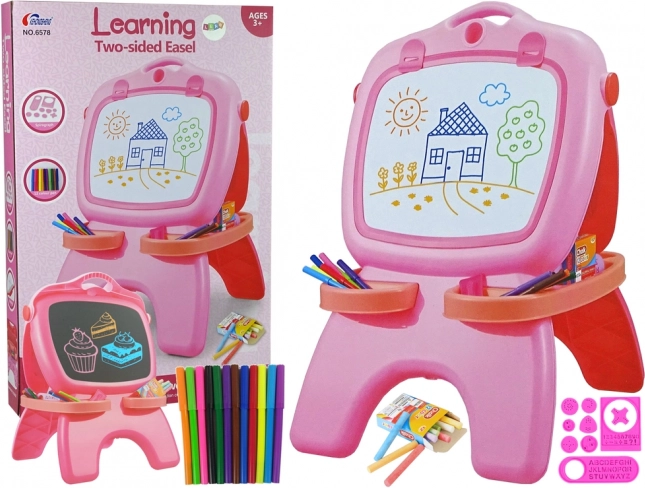 Dvostranska magnetna in kredna tabla – rožnata s šablonami