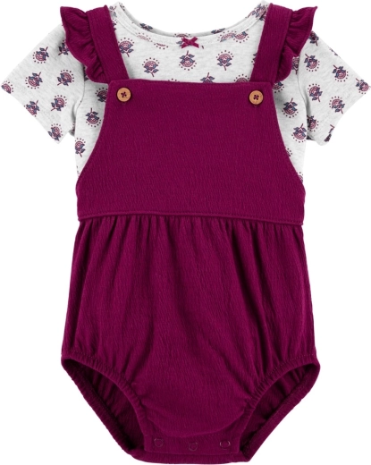 Carter's dekliški 2-delni komplet: majica s kratkimi rokavi in hlačke z naramnicami Purple flowers