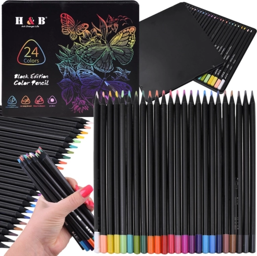 Barvne svinčnike Black Edition – komplet 24 barv v kovinskem etuiju
