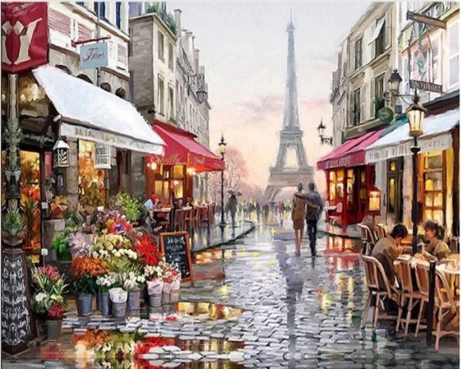 Paint by numbers on canvas in a frame 50 × 40 cm – Parisian Alley