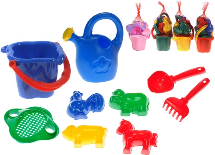 Plažna kompletna igra za pesek s kanglico, 9 delov v mreži