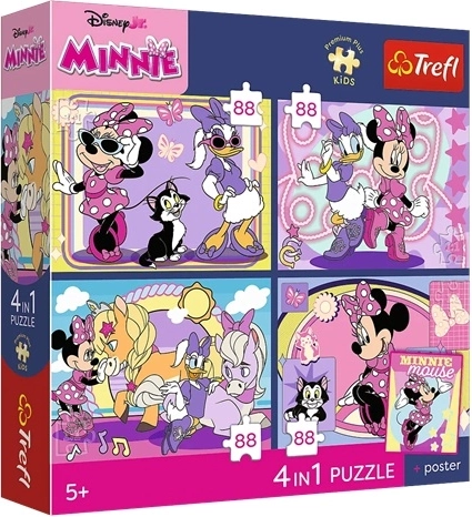 Trefl Disney Minnie Mouse sestavljanka 4 v 1 (4×88 kosov) Čarobni trenutki + zbirateljski plakat