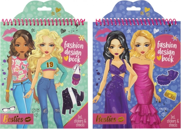 Oblikovalska modna knjiga Besties z nalepkami in šablonami