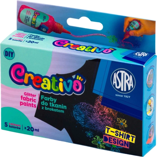 Barve z bleščicami za tekstil 5×20 ml ASTRA CREATIVO