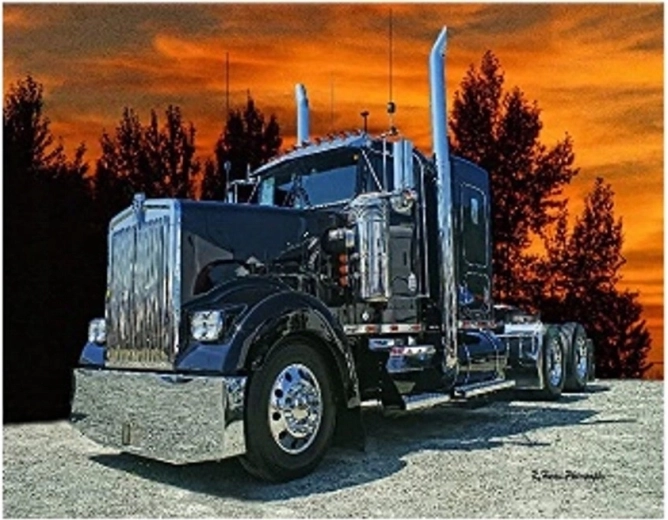 Diamantno slikanje – tovornjak ob sončnem zahodu 30 × 40 cm