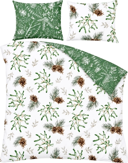 Cotton Bedding SCANDIC Mistletoe and Branches White-Green 140 × 200 cm