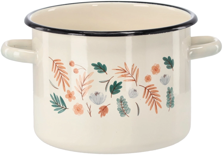Emajliran lonec 4,5 l, 20 cm, krem z motivom listov