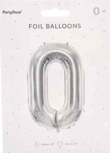 Folijski balon številka 0 srebrn 86 cm