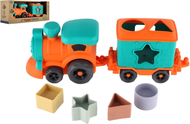 Otroška lokomotiva z bioplastike z vagonom – vstavljanka, prosti tek
