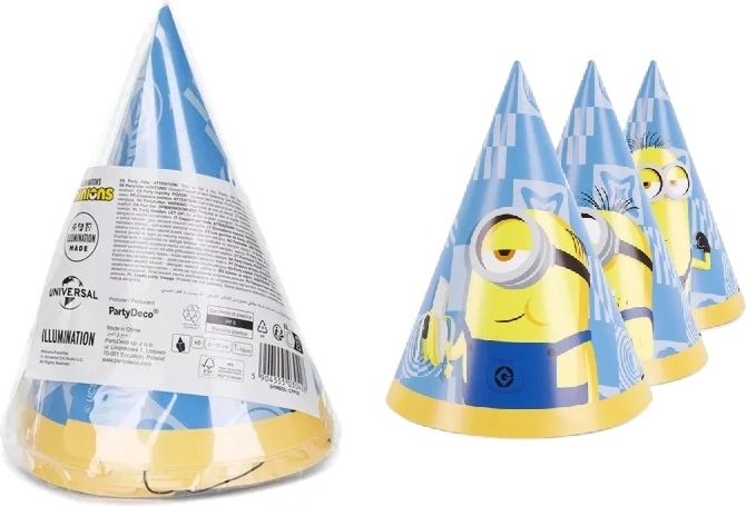 Paper party hats Minions 16 cm, 6 pcs