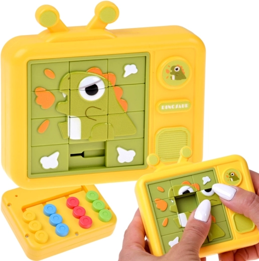 Dvostranska senzorična sestavljanka dinozaver – drsne puzzle in barvni labirint - 1 kos