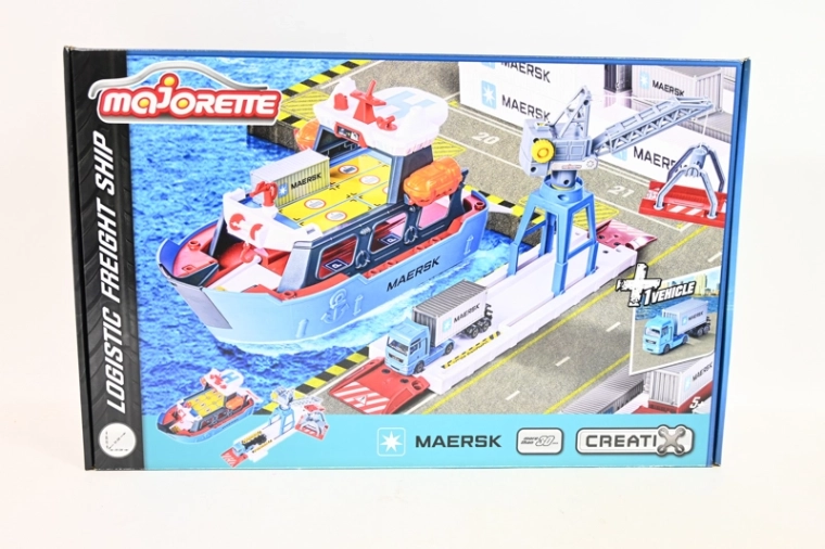 Majorette pristaniški komplet Maersk z ladjo, žerjavom in tovornjakom