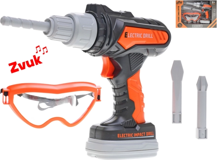 Otroški udarni vrtalnik na baterije z zvoki in zaščitnimi očali