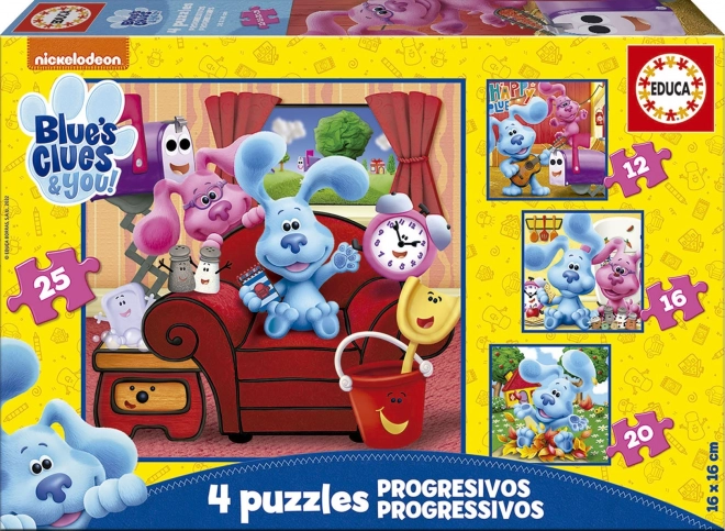 Puzzle BLUE'S CLUES 4v1 za otroke (12, 16, 20 in 25 koščkov)