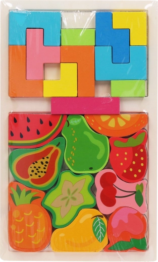 Lesena vstavljanka z oblikami in sadjem 17 × 28 cm