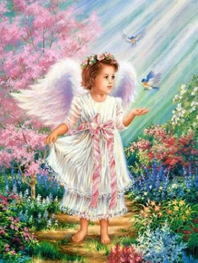 Diamantno slikanje Angelček s ptički 30 × 40 cm