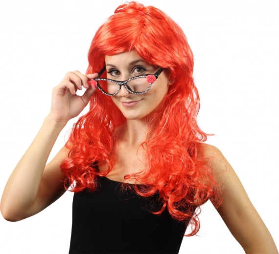 Rdeča dolga karnevalska lasulja s frufrujem za odrasle