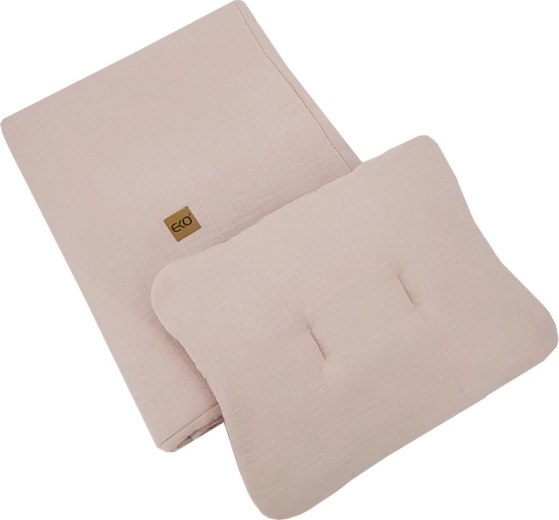 EKO muslinska posteljna garnitura, 2-delna, powder pink, 30 × 40 cm in 75 × 100 cm