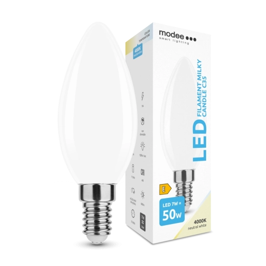 Modee Smart Lighting LED svečka E14 7 W nevtralna bela mlečno steklo