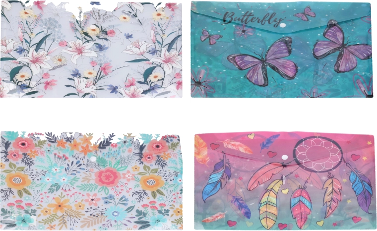 Plastični etui z gumbom 16,5 × 12 cm – mešanica motivov