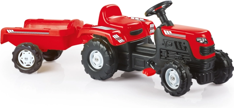 Children's pedal tractor with trailer – red
