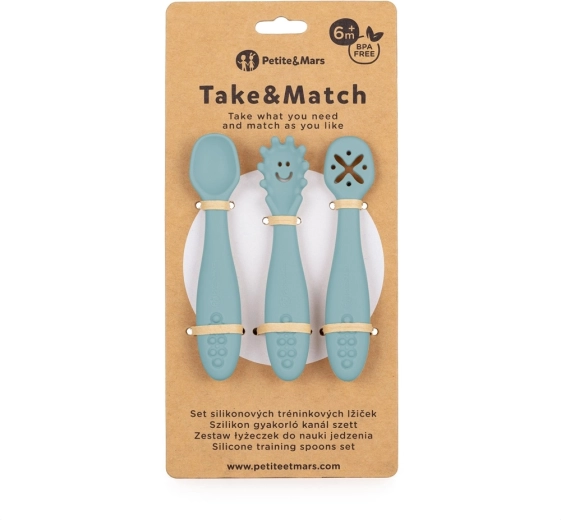 Petite&Mars silikonske trening žličke Take&Match frosted sky (3 kosi) 6m+