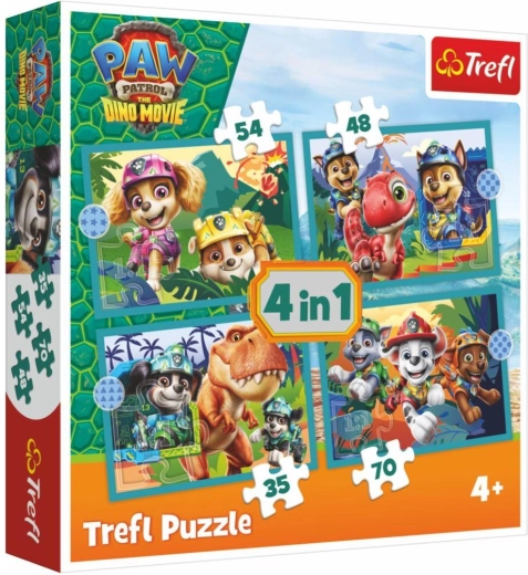 Sestavljanka 4 v 1 Tačke na patrulji (Paw Patrol) Dino Movie – zgodbe z otoka dinozavrov