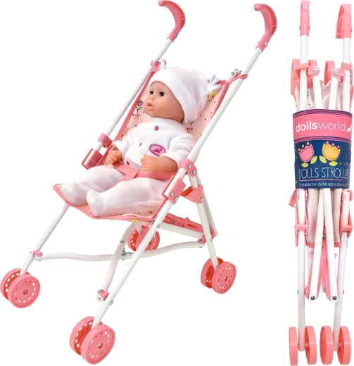 Dolls World Luxury Folding Four-Wheel Doll Stroller 56 cm