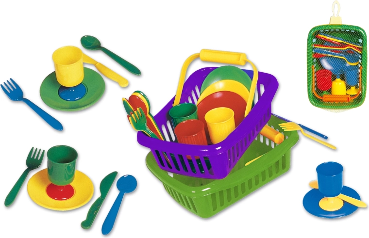 Piknik set posode v košarici – zelen, 23 × 16 × 8 cm