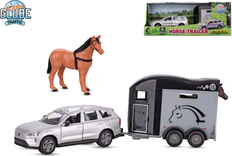 Kids Globe Traffic VOLVO EX90 s prikolico za konje, kovinski model 28 cm